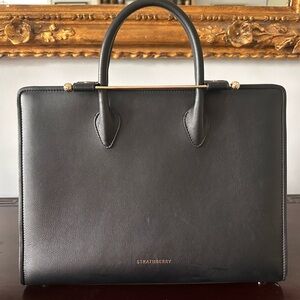Strathberry Black Leather Midi Tote